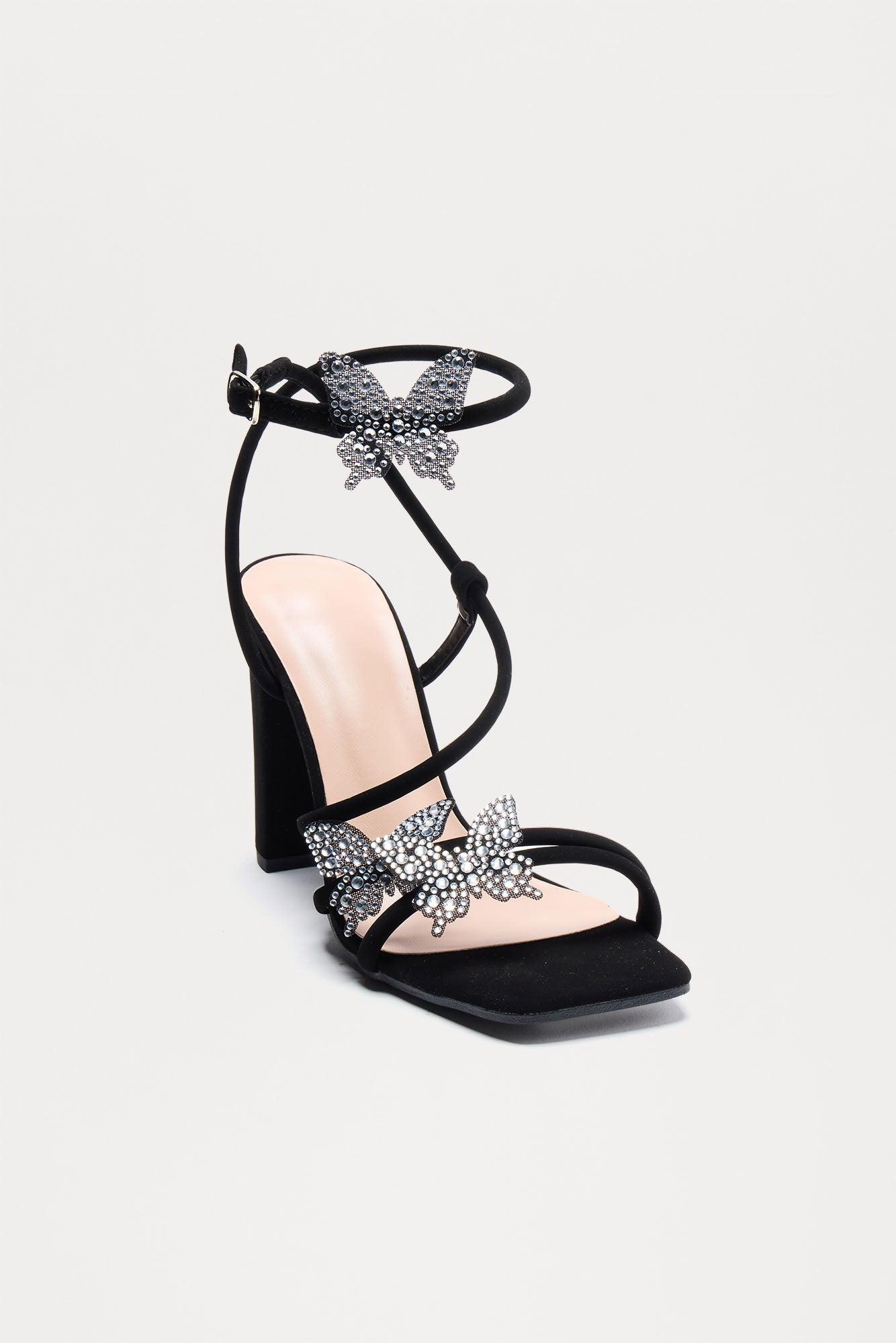 Asya Butterfly Ankle Strap Heels - Black Product Image