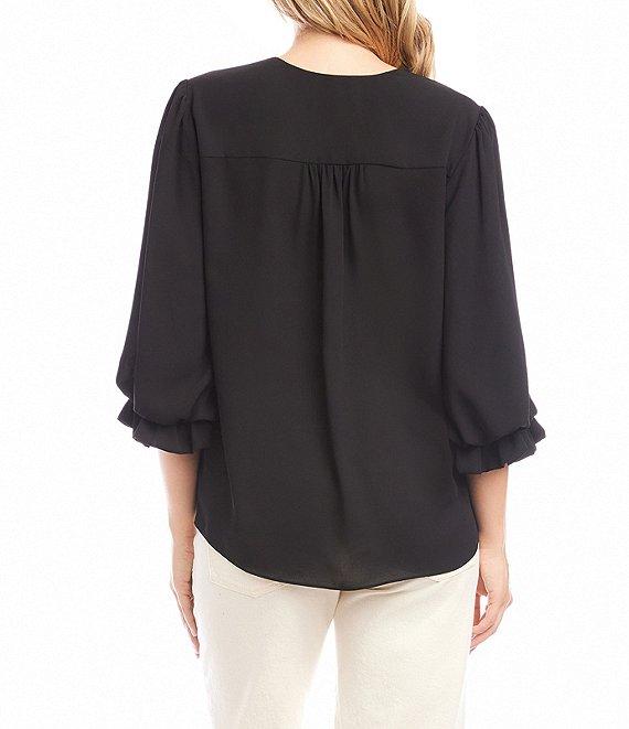 Karen Kane V-Neck 3/4 Lantern Sleeve Asymmetric Top Product Image