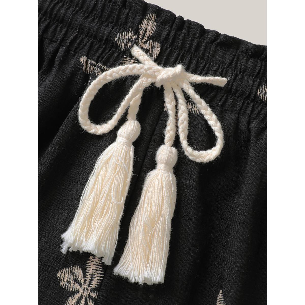 Plus Size Boho Print Color Contrast Wide-Leg Pants Women Black Boho Wide Leg Mid Rise Vacation Pants BloomChic 12/L Product Image