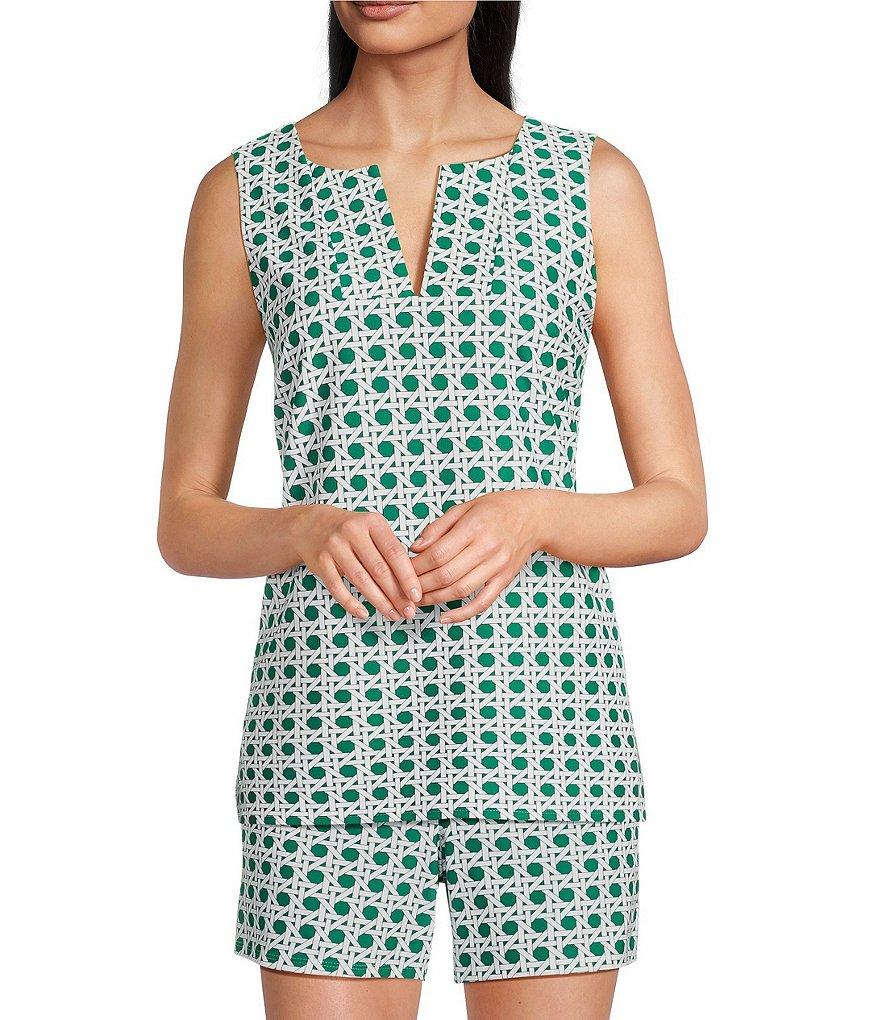 Jude Connally Coordinating Alexa Petite Rattan Print Split V-Neck Sleeveless Tank Top Product Image