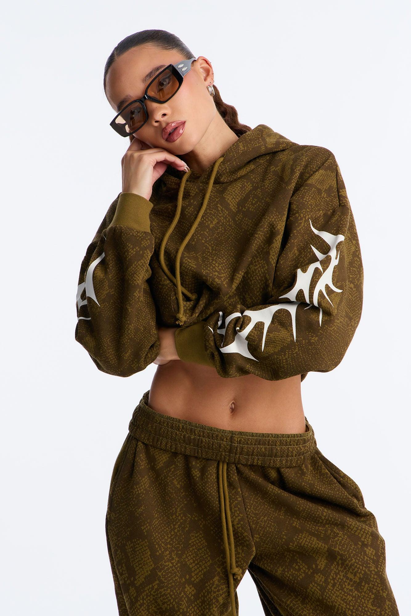 Synthia Snake Fleece Pant Set - Olive Female Product Image