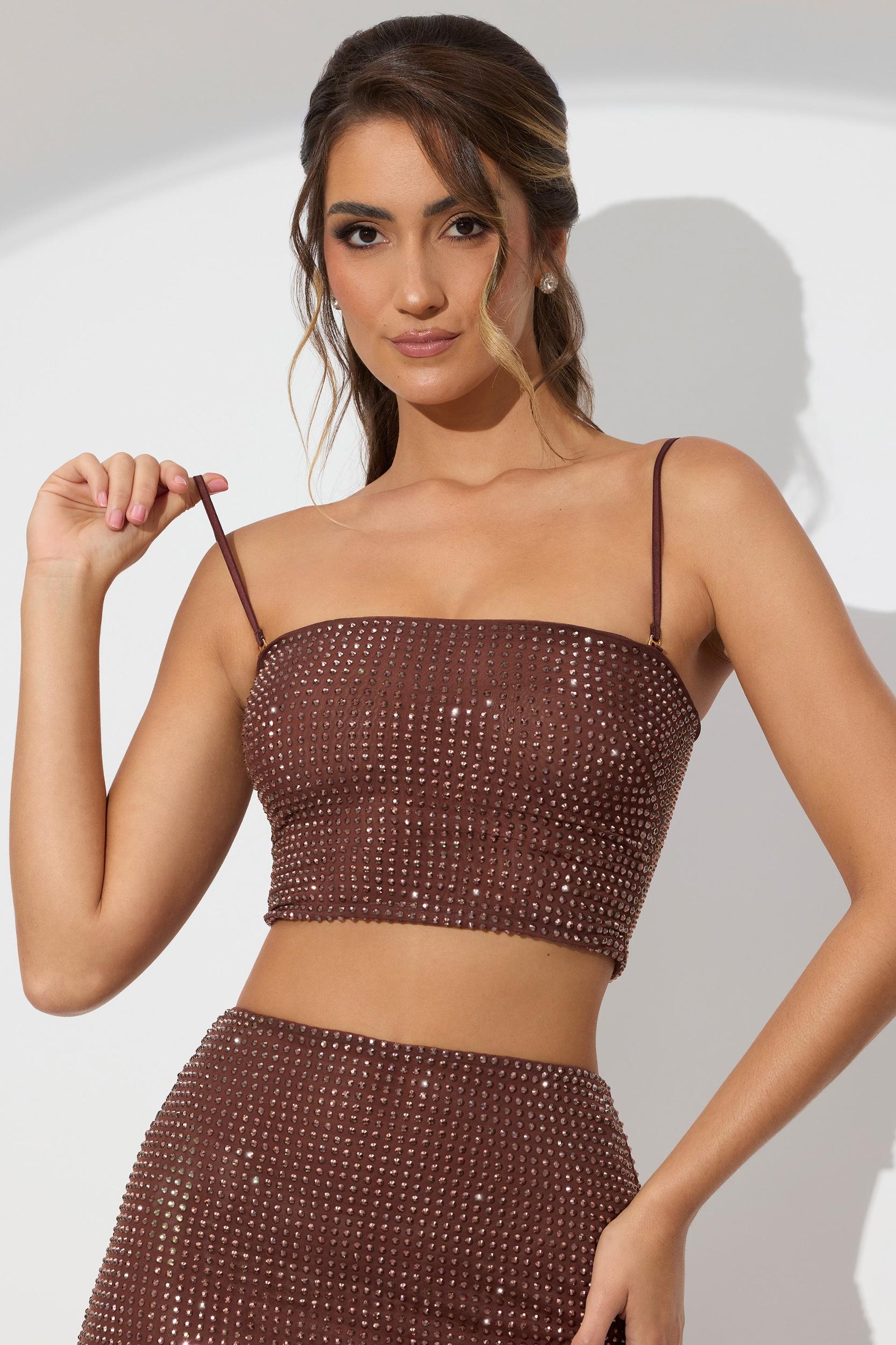 Embellished Strapless Crop Top in Espresso Product Image