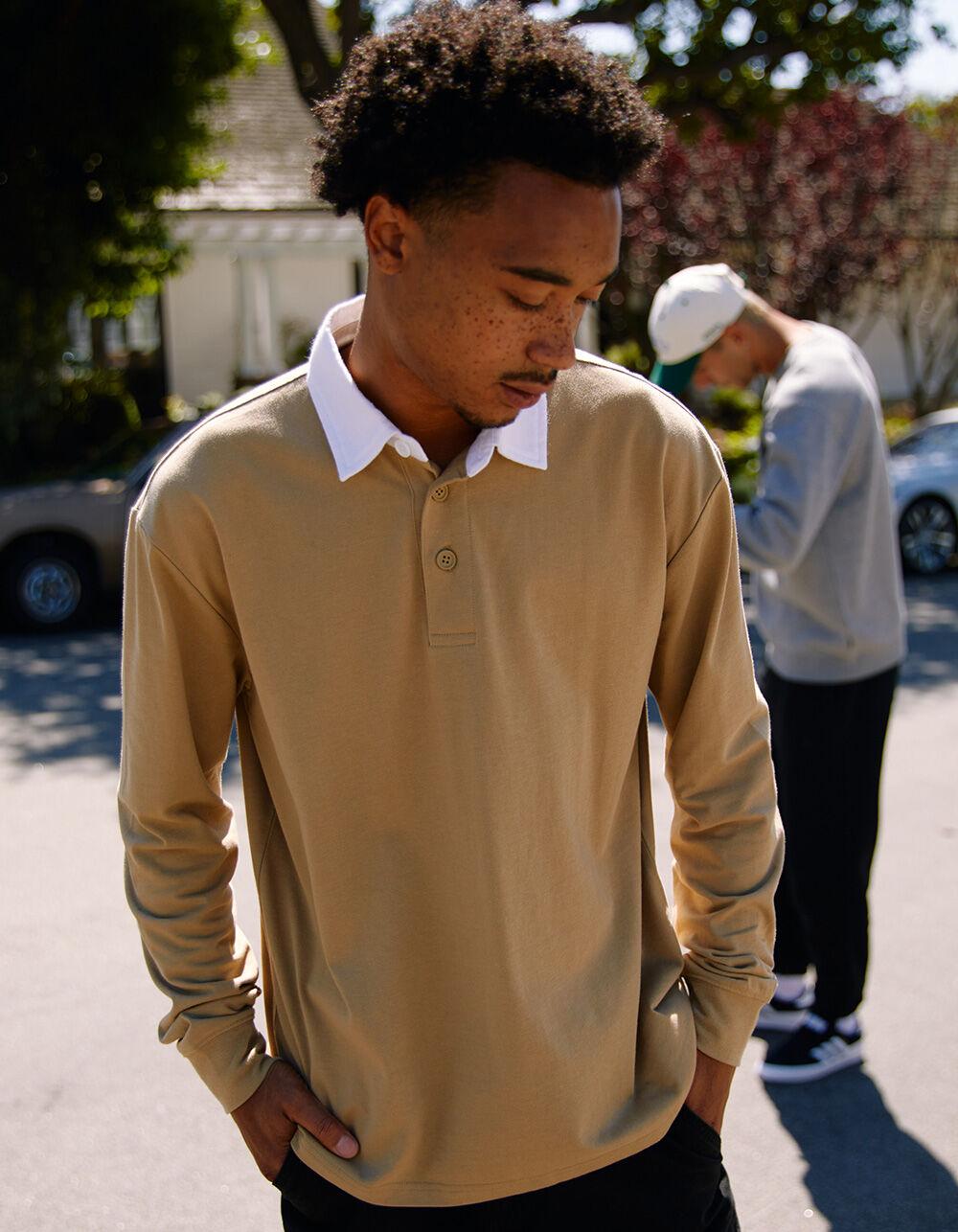 RSQ Mens Solid Rugby Shirt - KHAKI Product Image