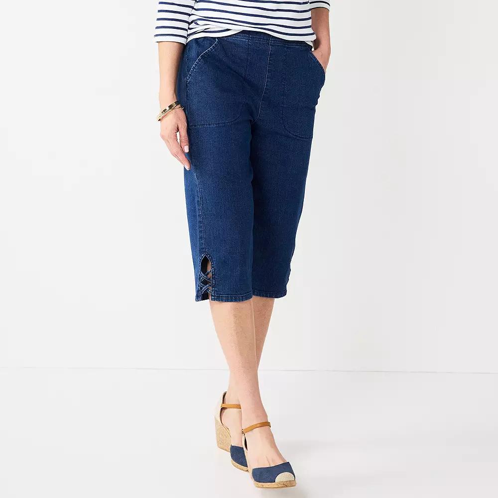 Petite Croft & Barrow® Lattice Hem Pull On Skimmer Jeans, Women's,  Product Image