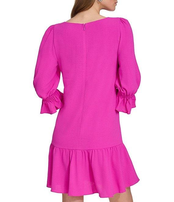 DKNY by Donna Karan Ruffle 3/4 Sleeve Woven Shift Dress Product Image