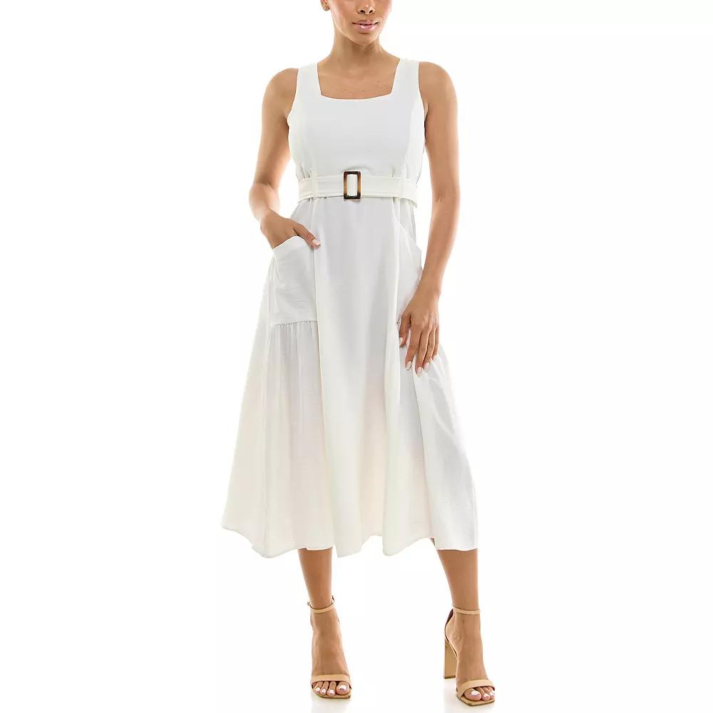 Women's Nina Leonard Square Neck Self Sash Dress,  Product Image