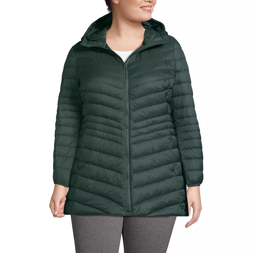 Plus Size Lands' End Hood Wanderweight Ultralight Down Packable Jacket, Women's, Size: 1XL, Dusk Gray Product Image