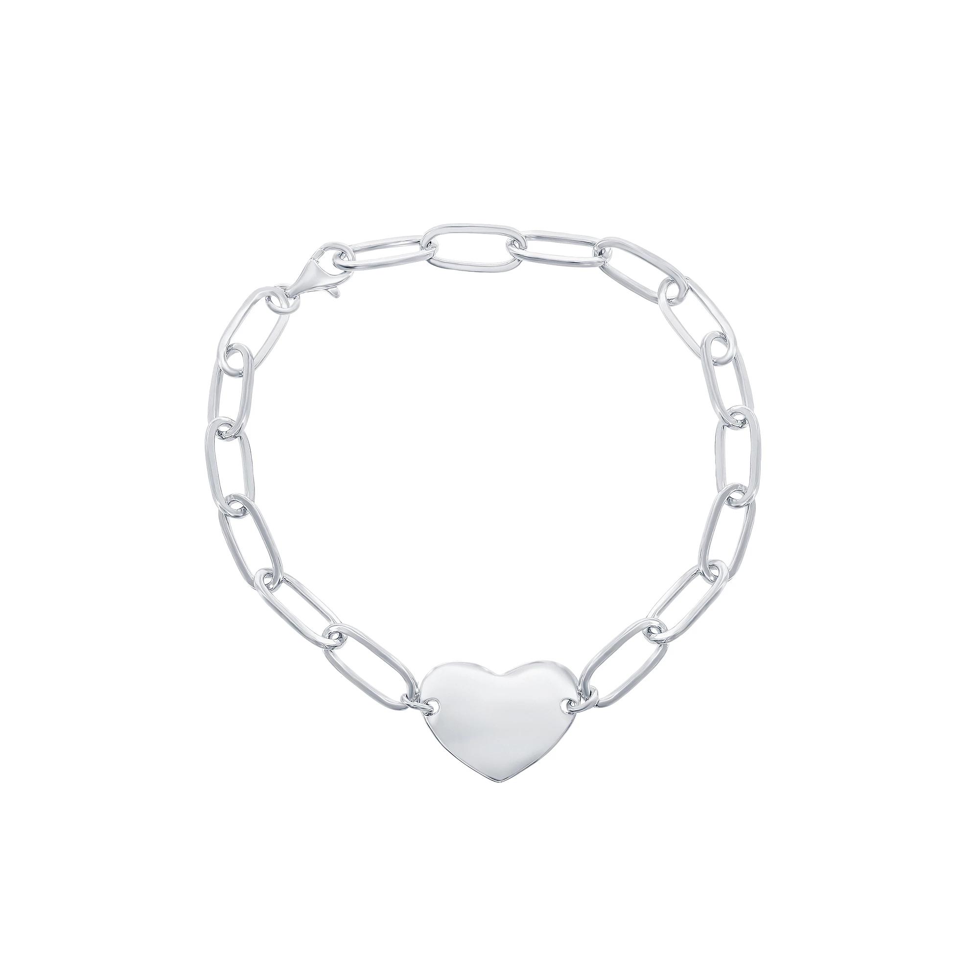 Argento Bella Heart Paperclip Chain Bracelet, Womens Sterling Product Image