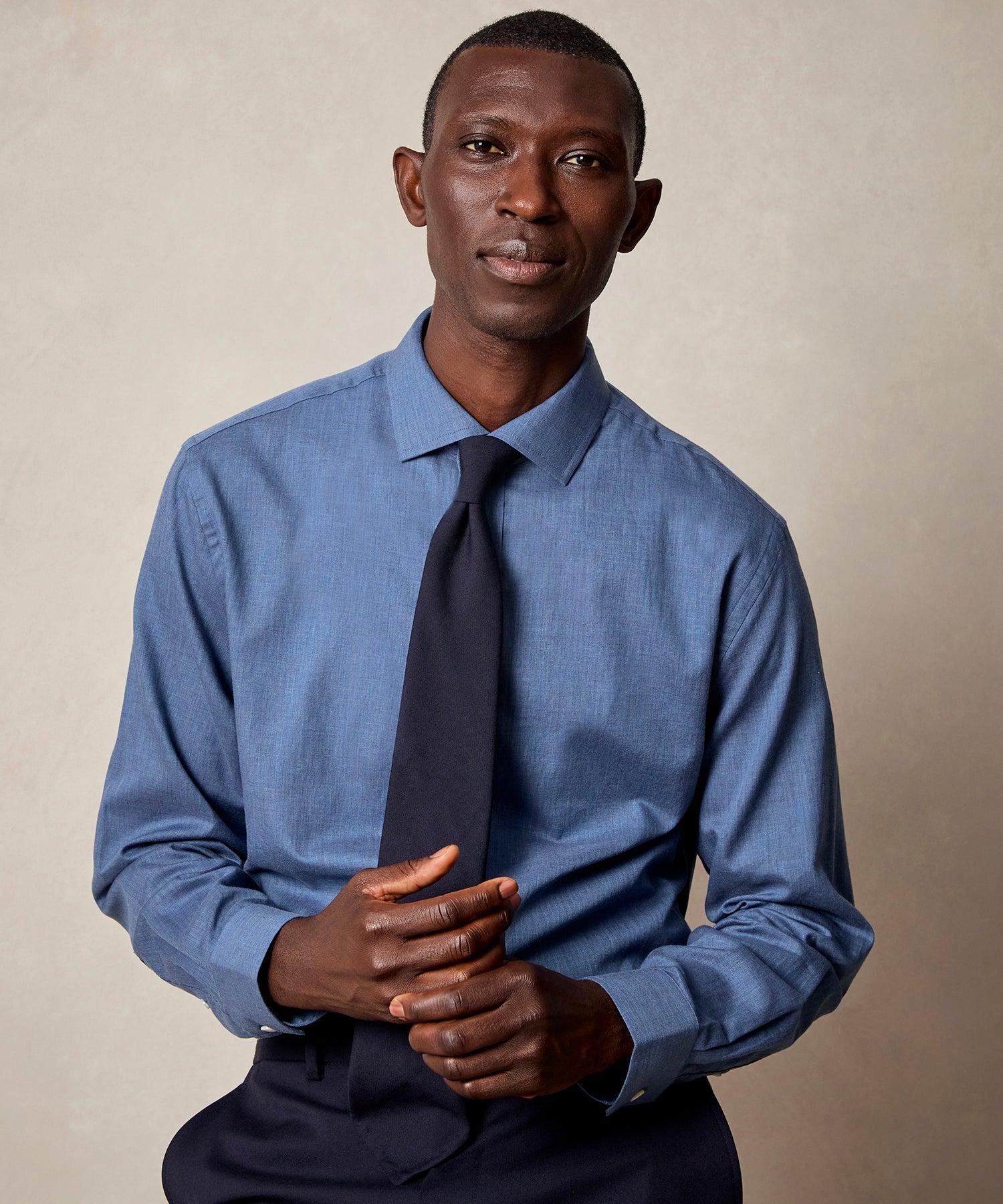 Flannel Spread Collar Dress Shirt Product Image