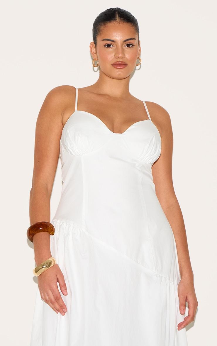 Plus White Plunge Asymmetric Detail Midaxi Dress Product Image