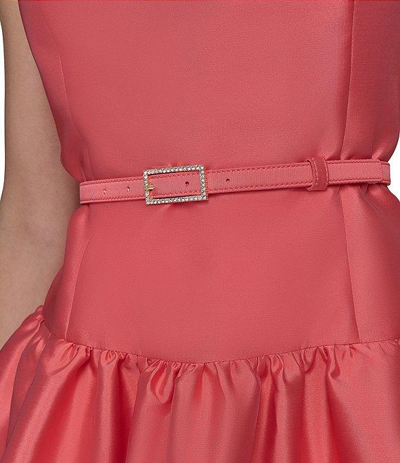 KARL LAGERFELD PARIS Round Neck Drop Waist Taffeta Dress Product Image