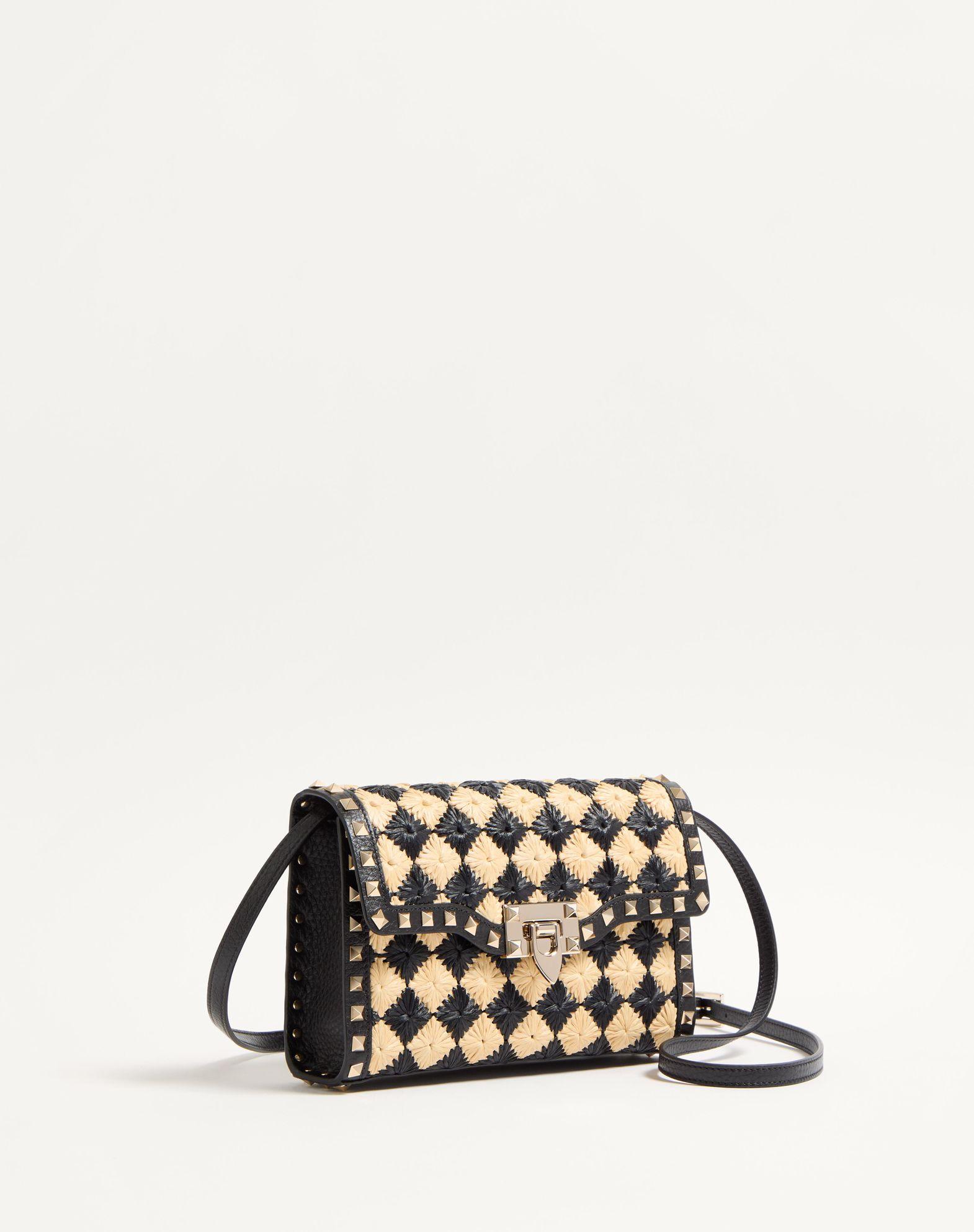 Valentino Garavani Rockstud Small Shoulder Bag In Embroidered Raffia Product Image