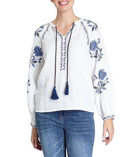 APNY Embroidered V-Neck Long Sleeve Top Product Image