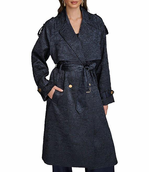 Donna Karan Crushed Satin Notch Lapel Belted Trench Coat Product Image