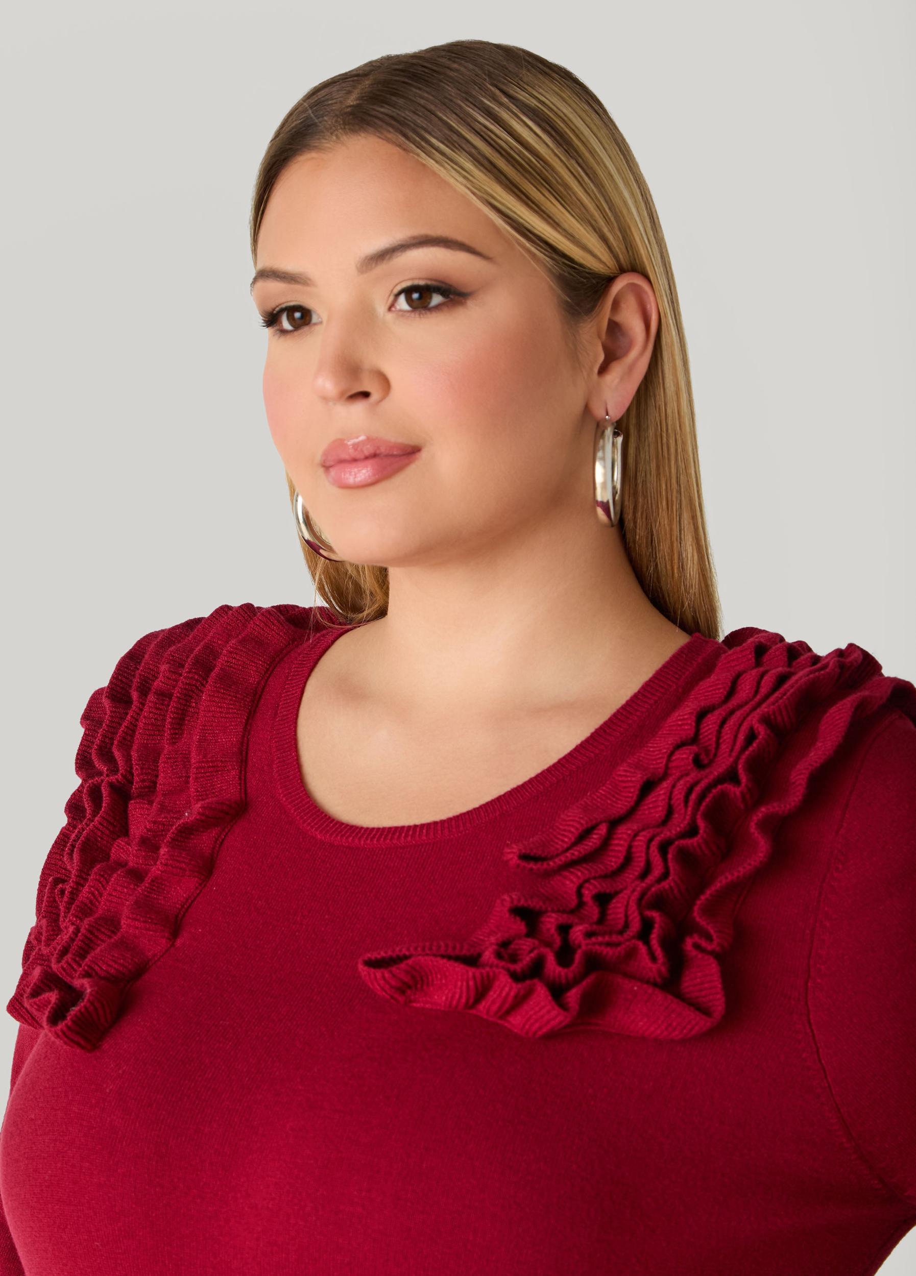 Plus Size Ruffled Sweater Ashley Stewart Product Image