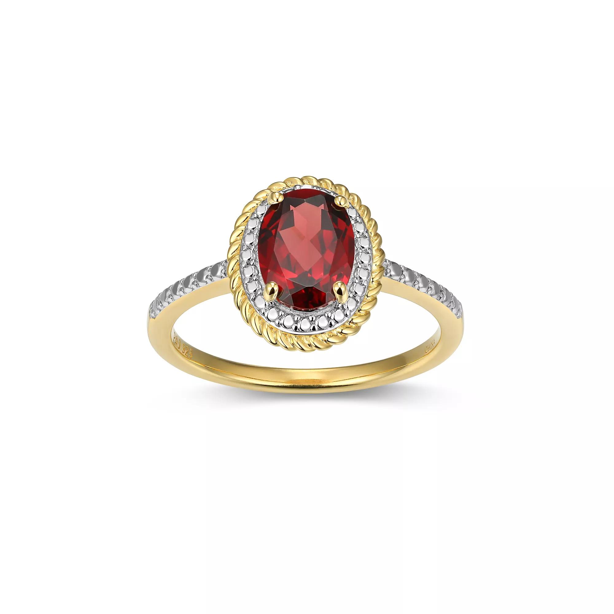 18k Gold Over Silver Gemstone & Diamond Accent Halo Ring, Women's, January Gen Red Product Image