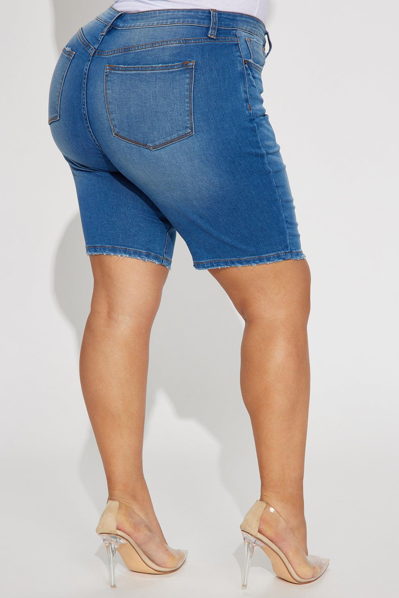 On The List Deluxe Stretch Bermuda Shorts - Medium Wash Product Image