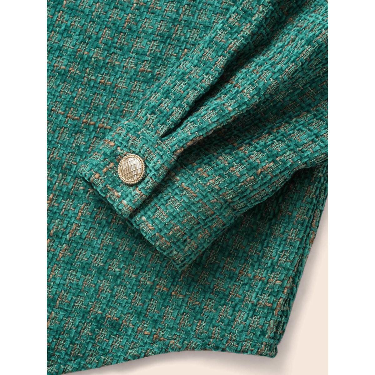 Plus Size Tweed Patch Pocket Pleated Jacket Women Teal Texture Loose Patch pocket Everyday Jackets BloomChic 30/6X Product Image