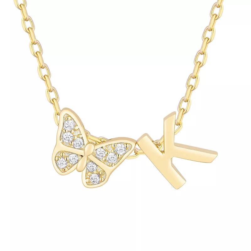 Taylor Grace 14k Gold Plated Cubic Zirconia Butterfly Initial Necklace, Women's, Size: 18" Product Image