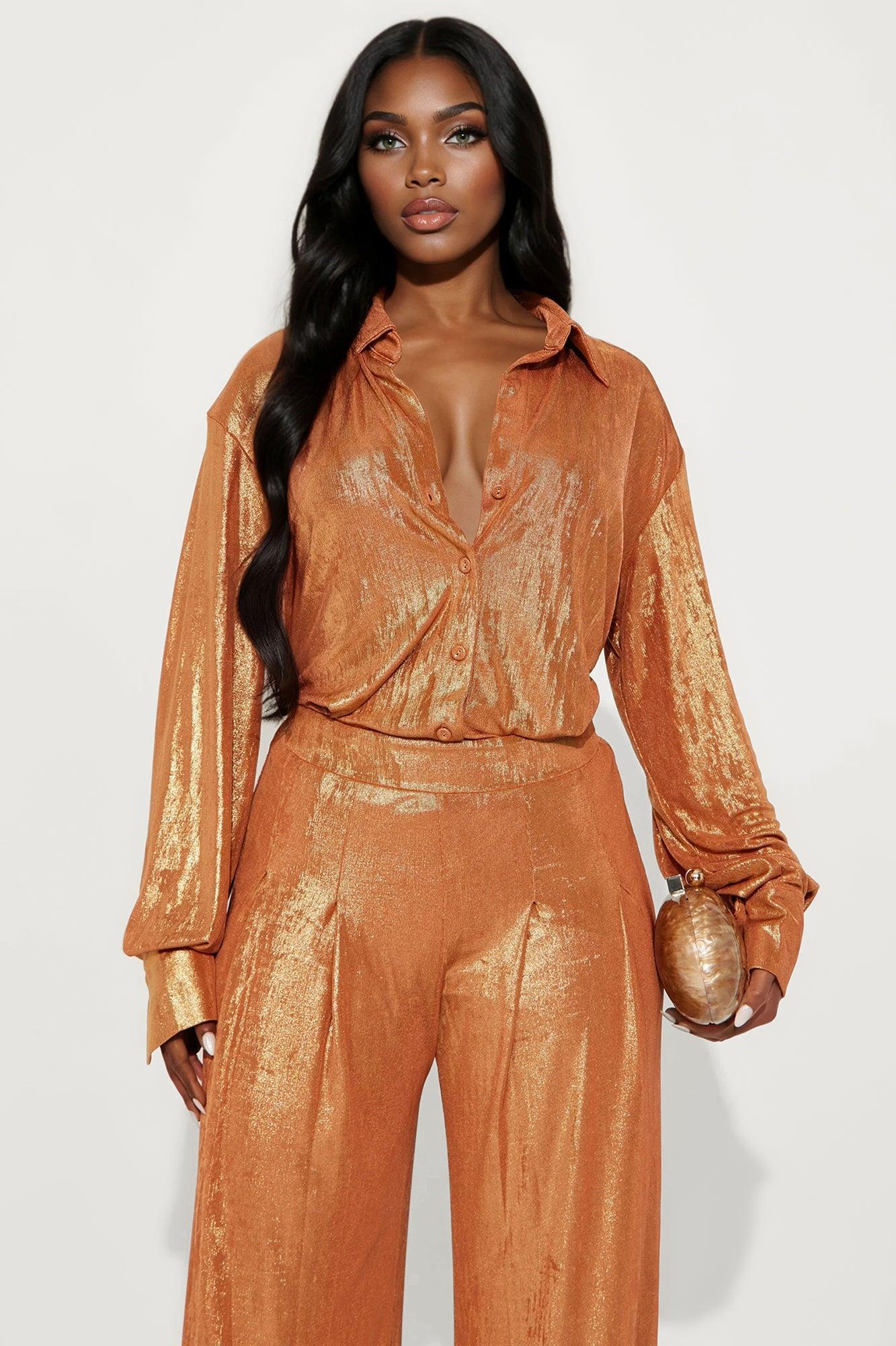 Stella Metallic Knit Bodysuit Pant Set - Copper Female Product Image