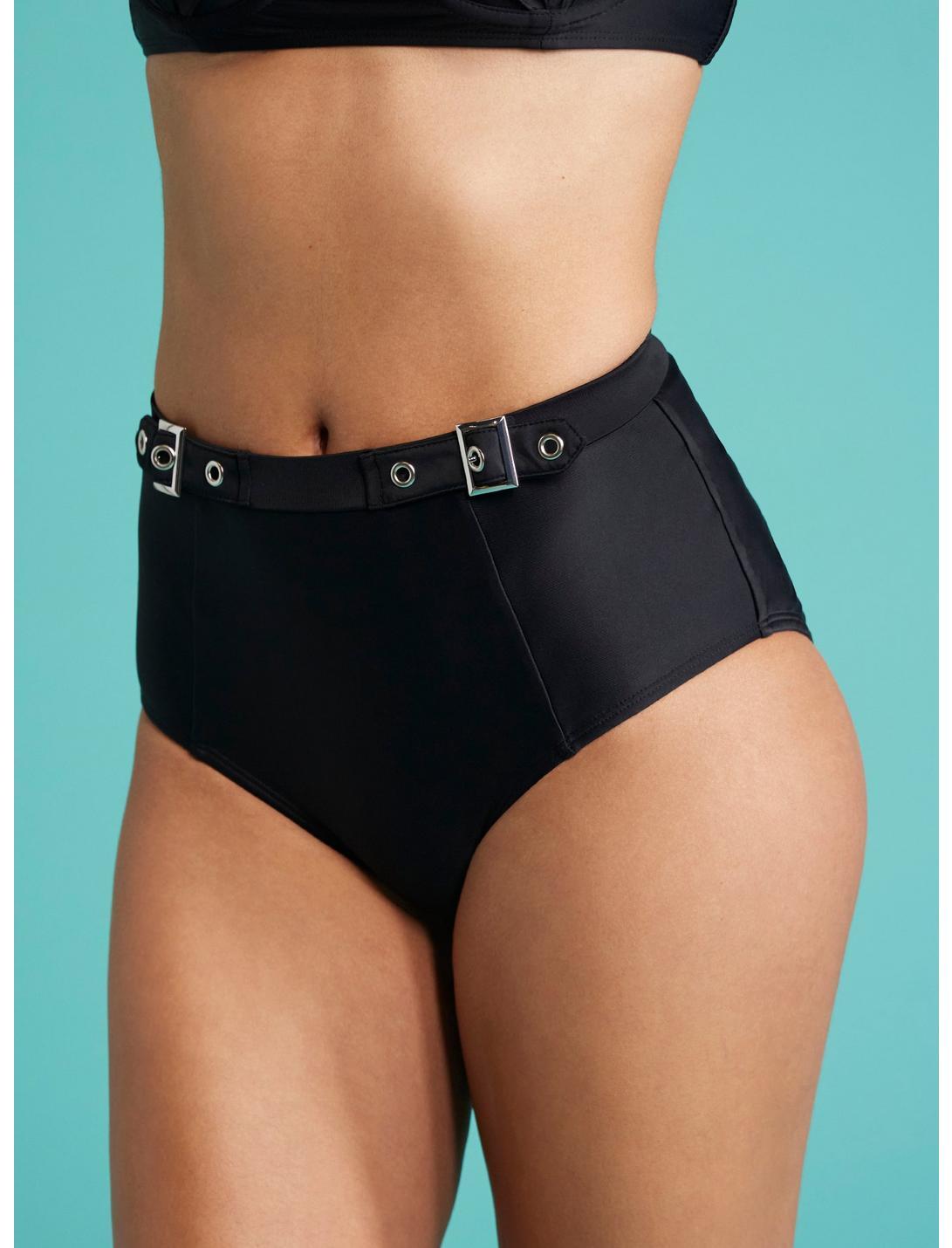 Black Grommet Buckle High-Waisted Swim Bottoms Product Image