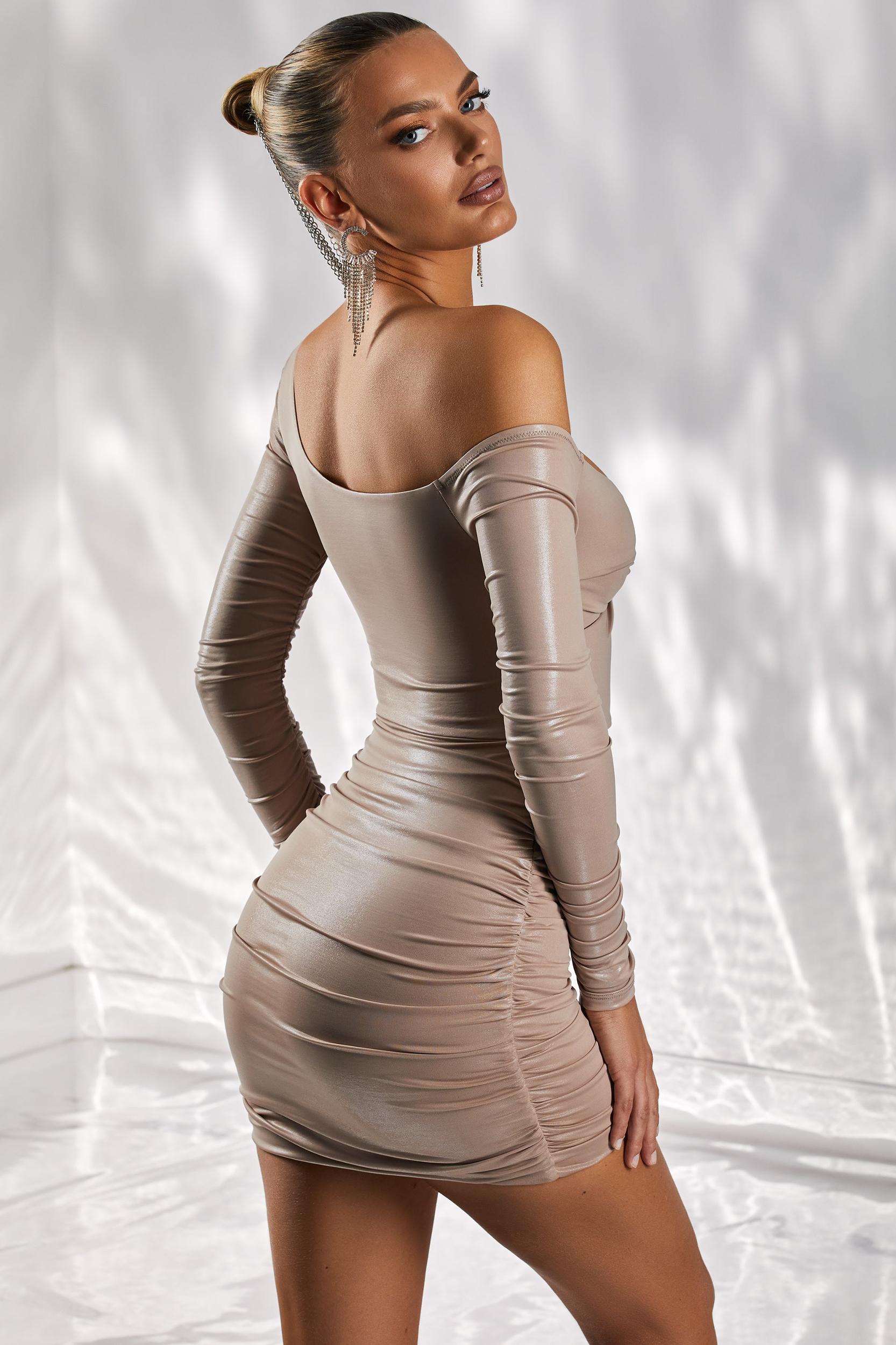 Cut Out Mini Dress in Taupe Product Image