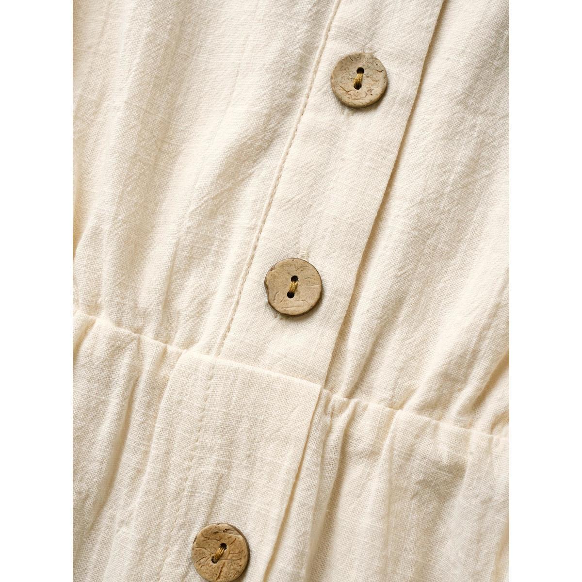 Plus Size Notched Collar Plain Button Detail Belted Dress Ivory Women Casual Belted Notched collar Half Sleeve Curvy BloomChic 28/5X Product Image