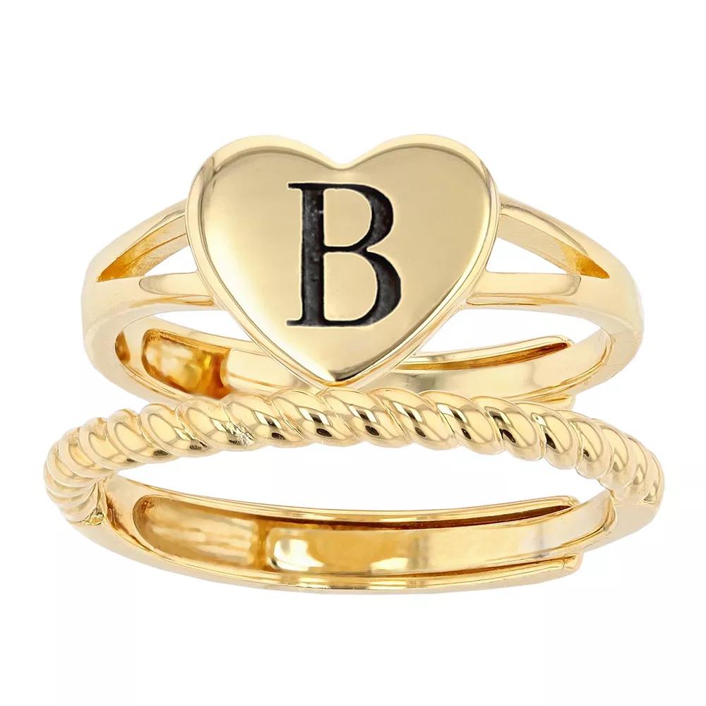City Luxe Heart Initial & Textured Band Ring Set, Women's, Gold Tone A Product Image