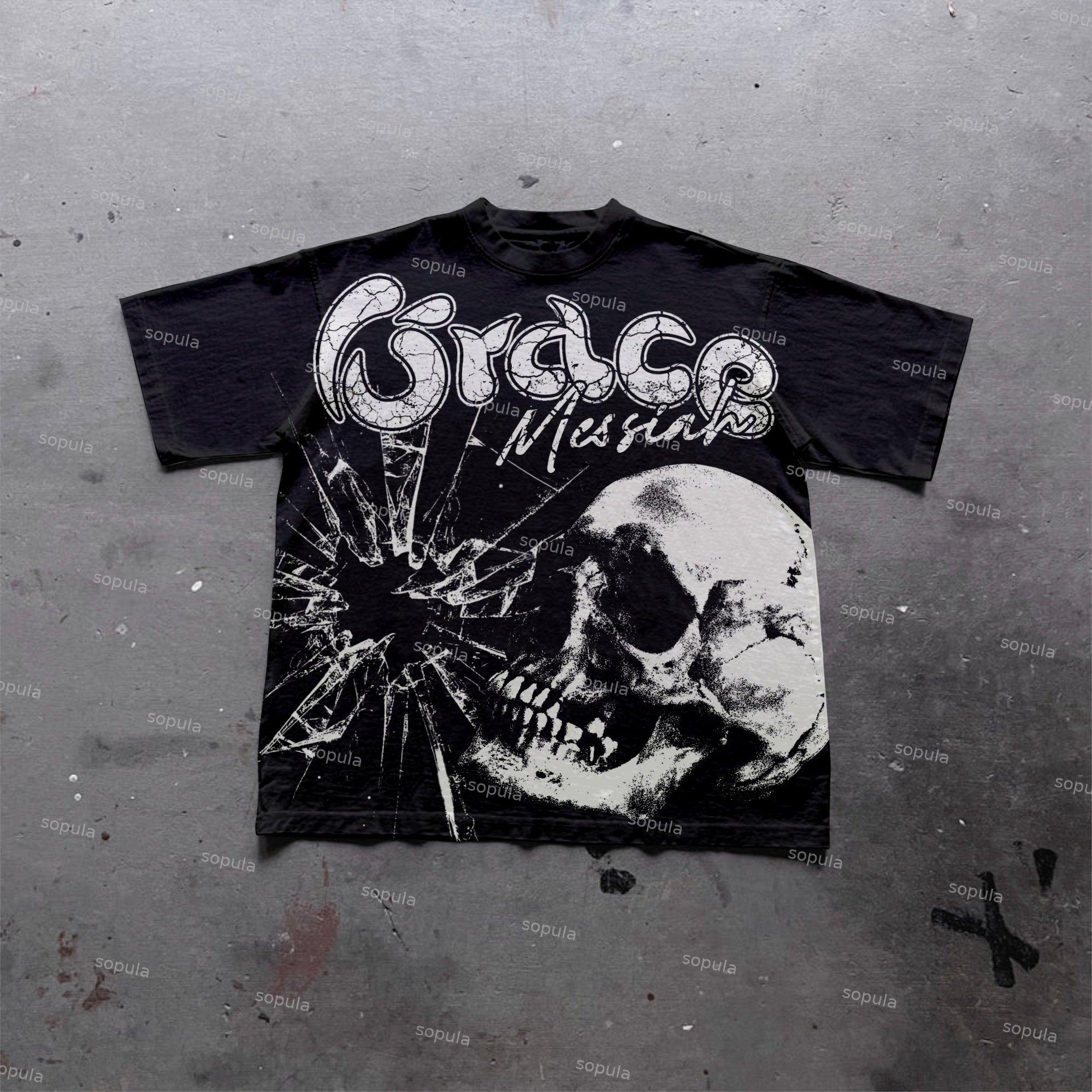 Sopula Grace Broken Skull Graphics Cotton T-Shirt Product Image