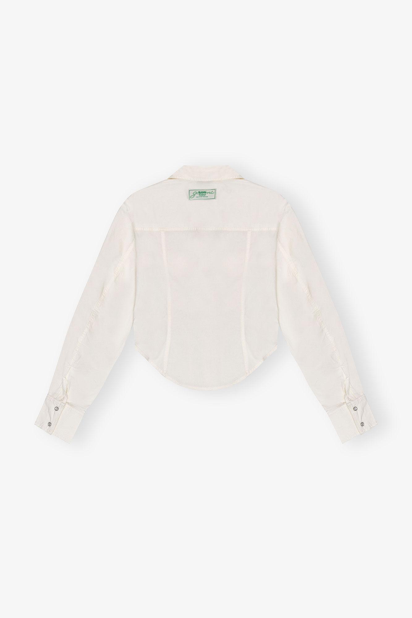 Ivory Washed Stretch Cotton Corset Shirt Product Image