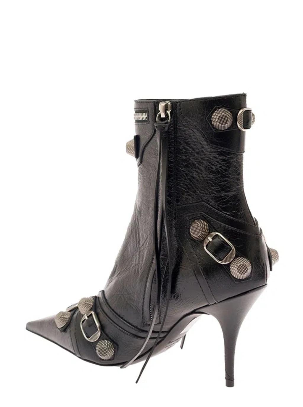 BALENCIAGA Womens Cagole Lambskin Buckle Zip Ankle Booties In Black Product Image