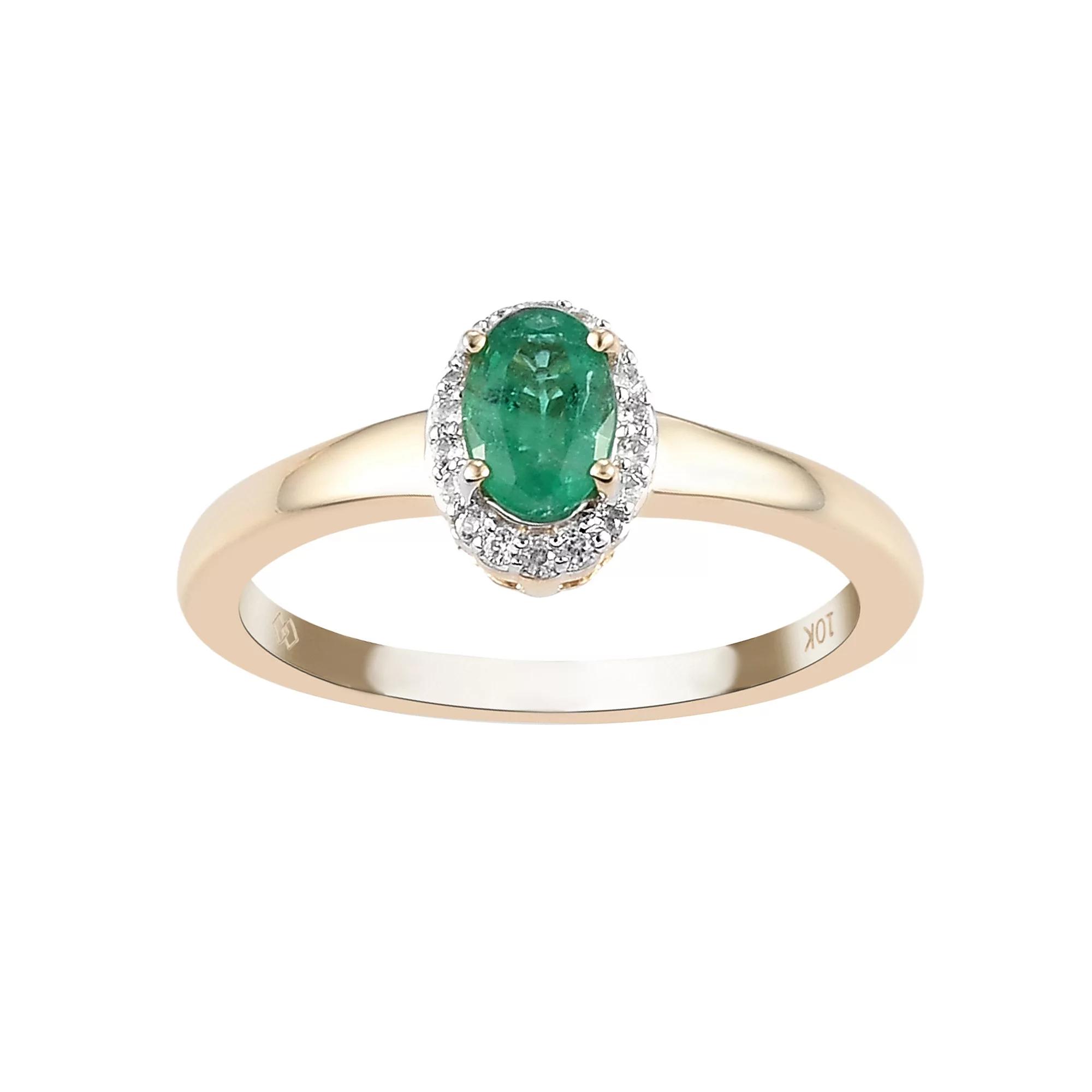 10k Gold Genuine Emerald & White Topaz Accent Ring, Women's, Size: 7, Yellow Product Image