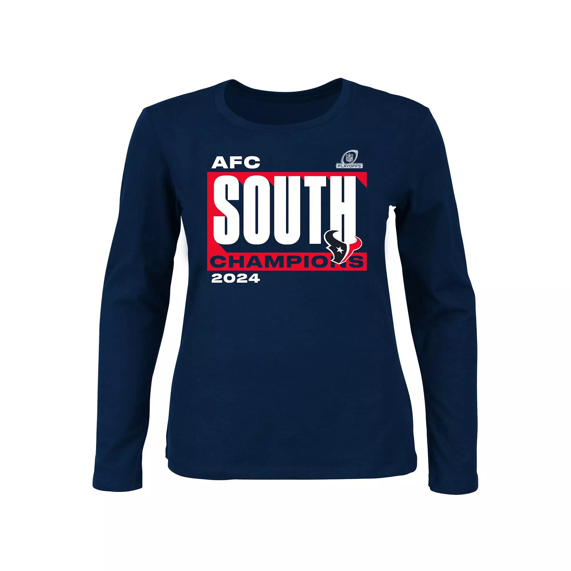 Women's Fanatics  Navy Houston Texans 2024 AFC South Division Champions Plus Size Scoop Neck Long Sleeve T-Shirt, Size: 4XL, Blue Product Image