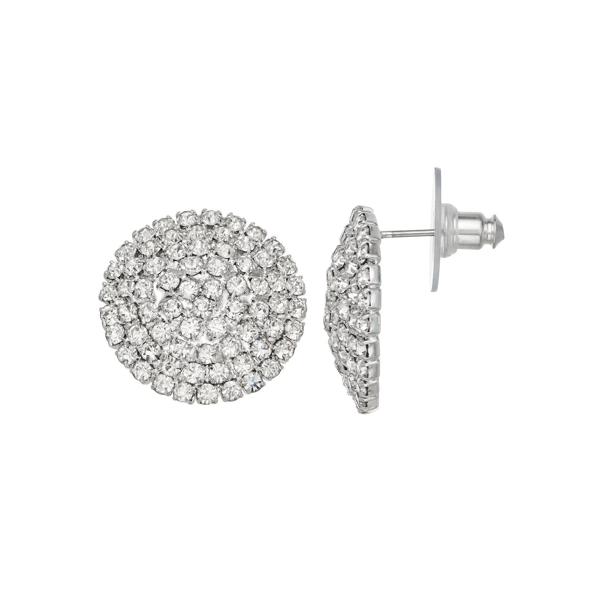 You're Invited Simulated Crystal Circle Button Earrings, Women's, Silver Tone Product Image