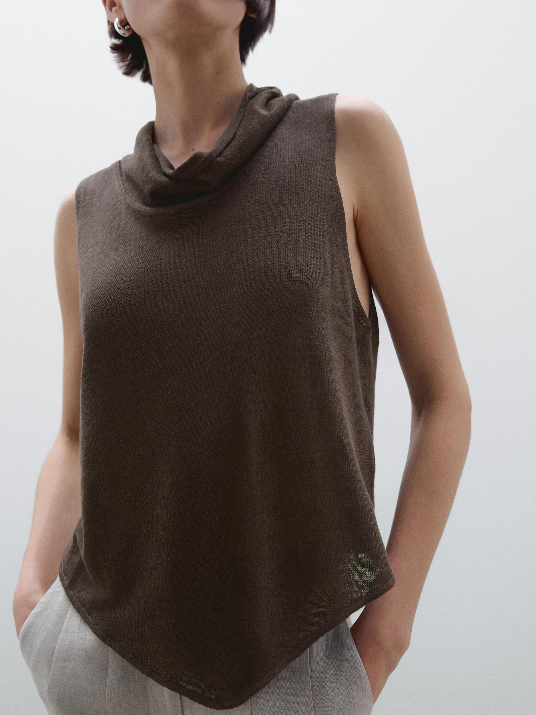 100% linen asymmetric draped top Product Image