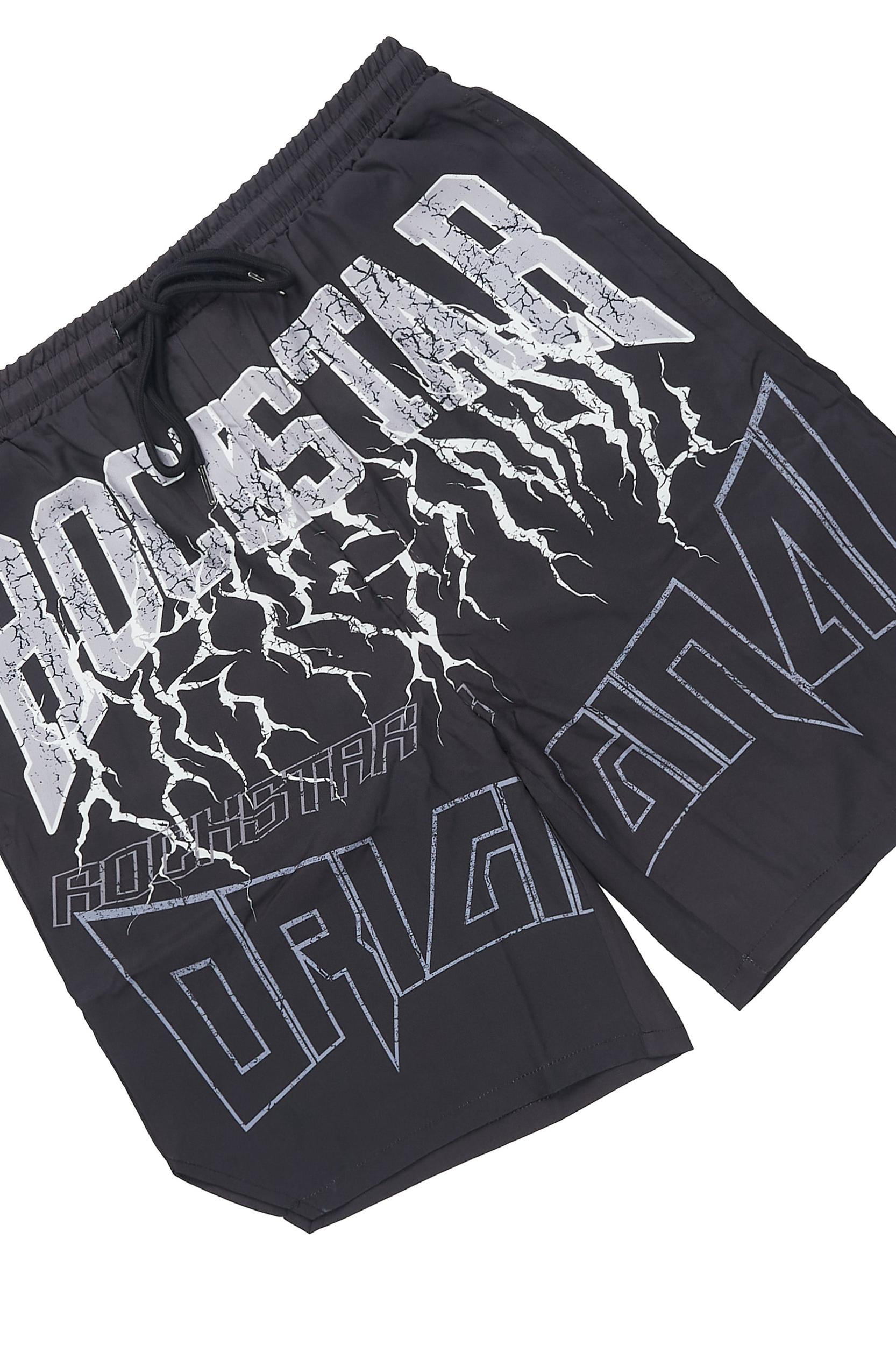 Hustle Black Button Down Short Set Male Product Image