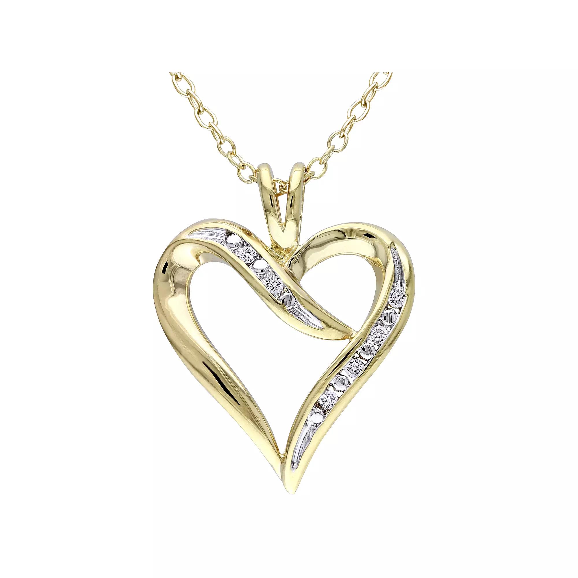 Stella Grace Yellow Rhodium-Plated Sterling Silver Diamond Accent Heart Pendant, Women's, Size: 18", Gold Tone Product Image