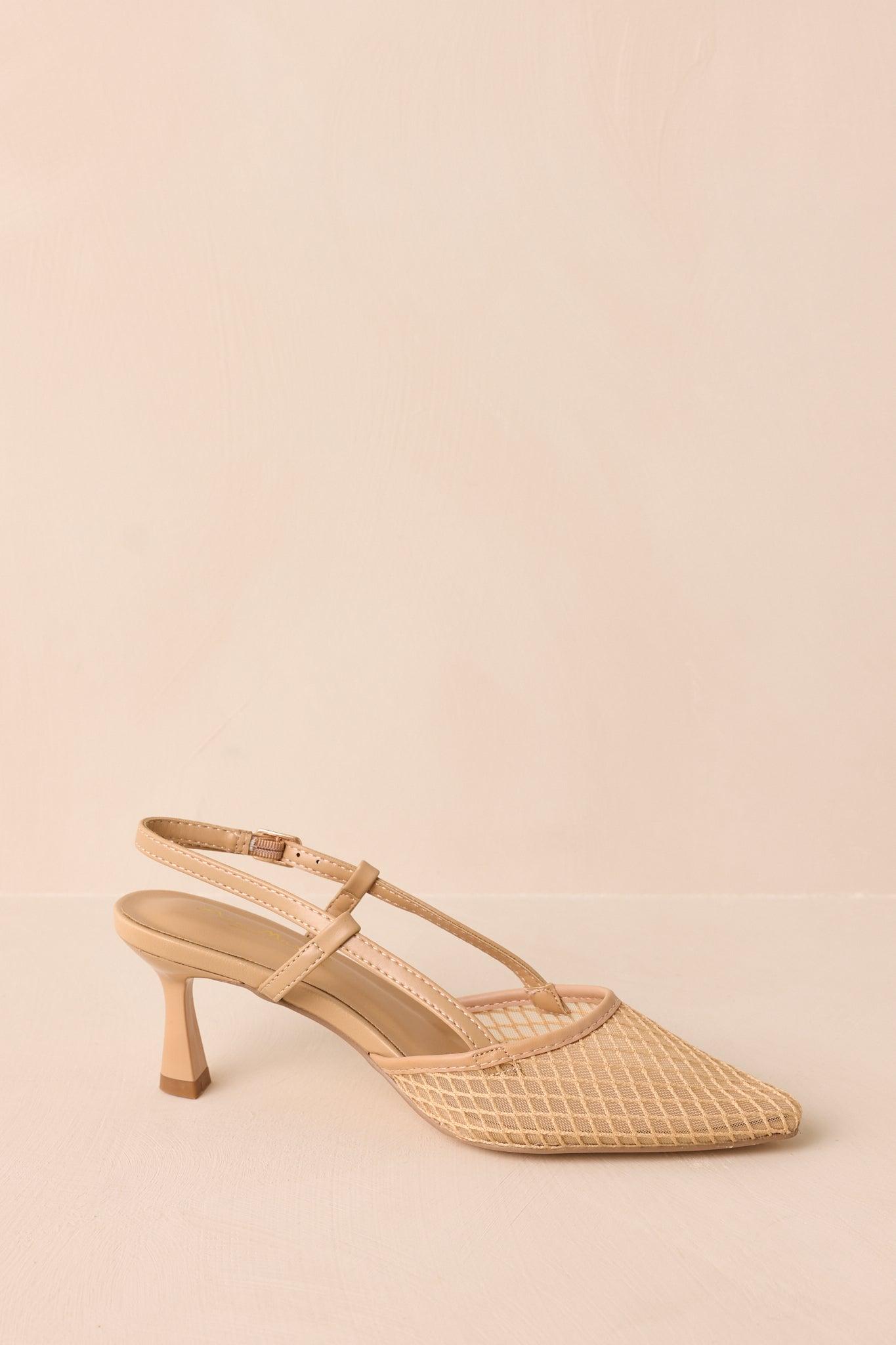 Willow’s Secret Beige Mesh Slingback Kitten Heels Product Image