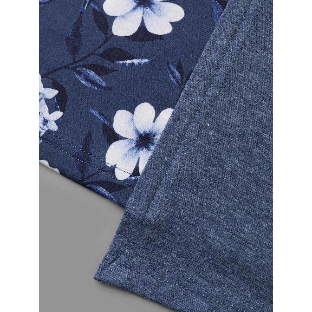 Plus Size 2-In-1 Square Neck Floral Dress DarkBlue Women Casual Patchwork Knit Dresses Bloomchic 28/5X Product Image