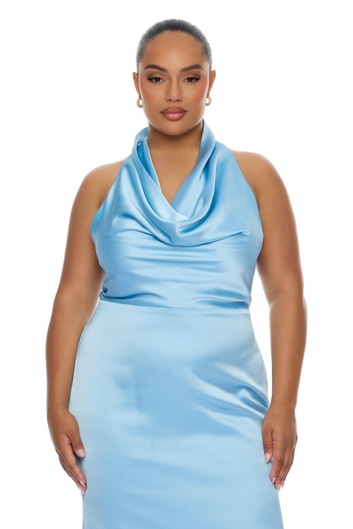Laena Satin Draped Maxi Dress - Light Blue Female Product Image