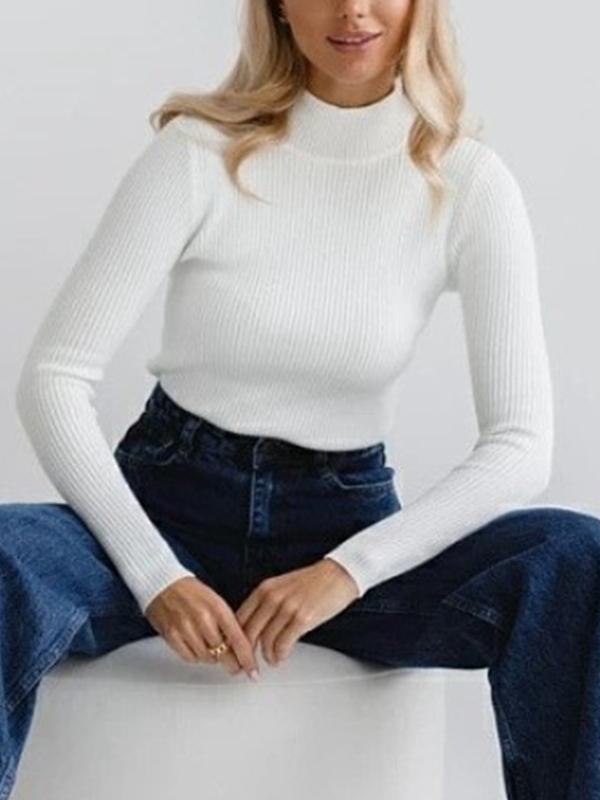 Solid Mock Neck Slim Knit Sweater Product Image