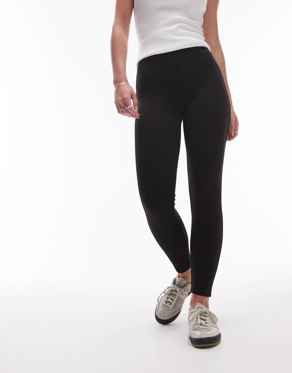 Topshop Petite full length heavy weight leggings in black Product Image