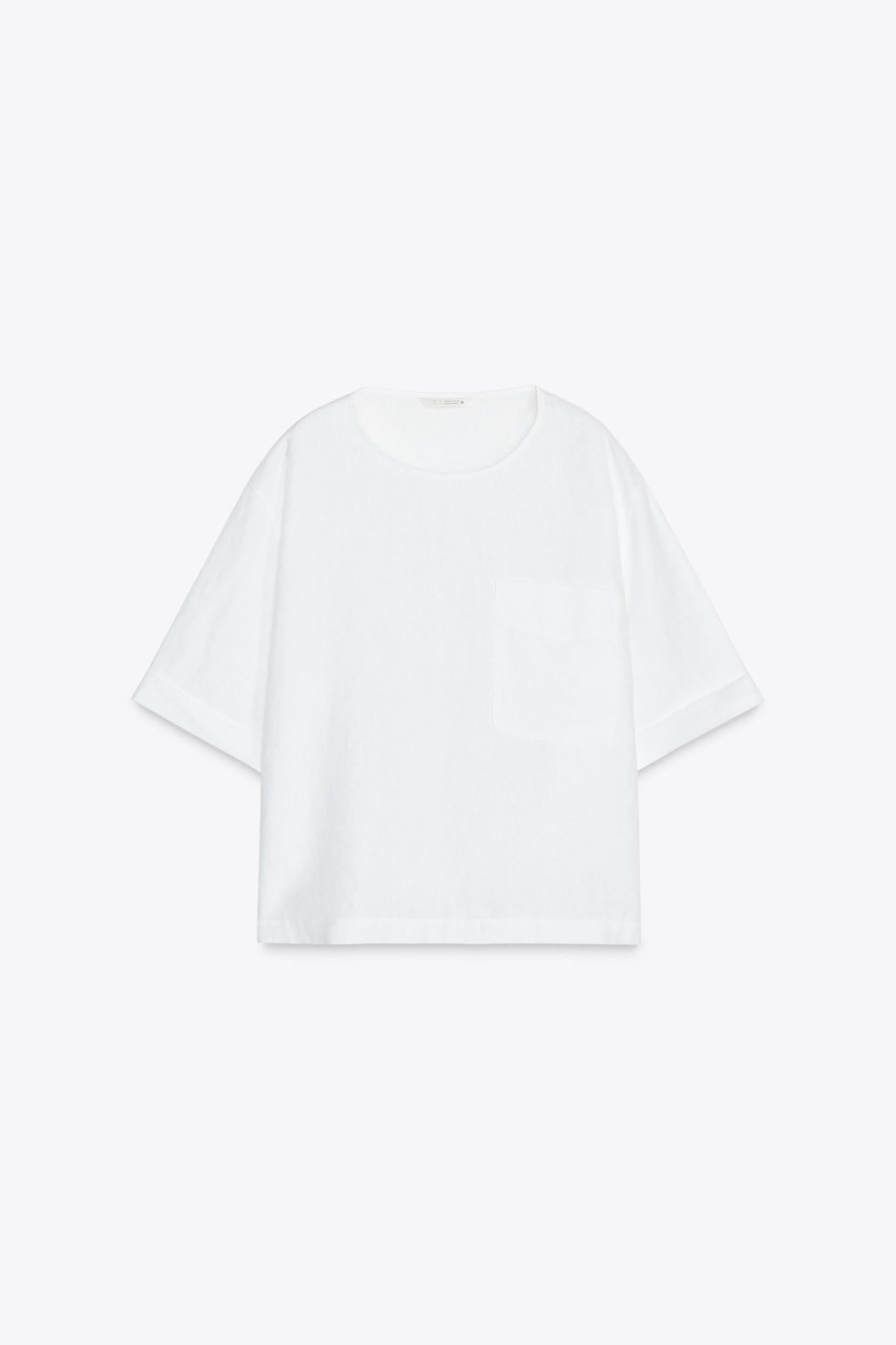 100% LINEN BLOUSE WITH POCKET ZW COLLECTION Product Image