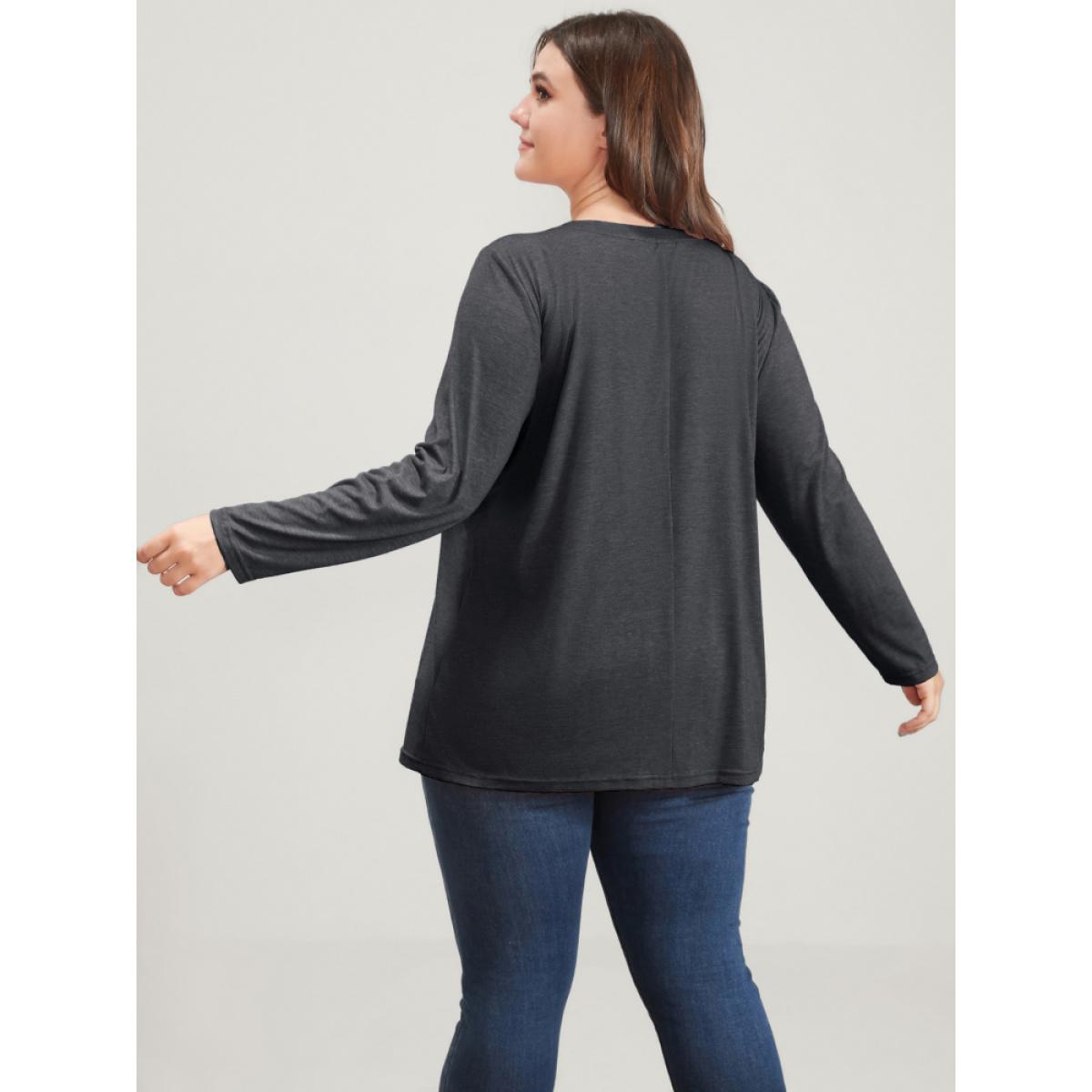 Plus Size Pumpkin Print Long Tee DarkGray Women Casual Printed Graphic-Halloween Round Neck Dailywear T-shirts BloomChic 10/M Product Image