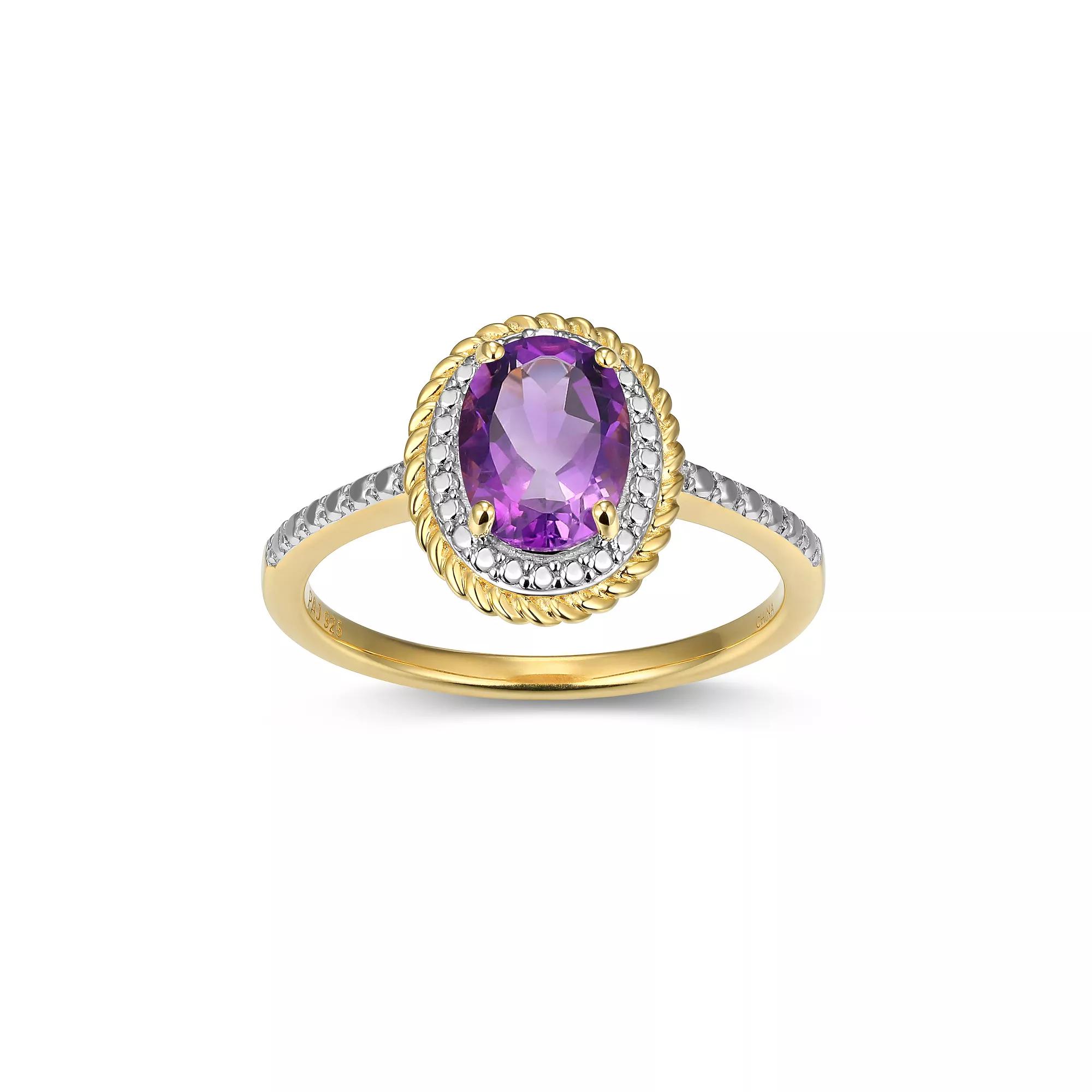 18k Gold Over Silver Gemstone & Diamond Accent Halo Ring, Women's, Size: 7, February Gen Purple Product Image