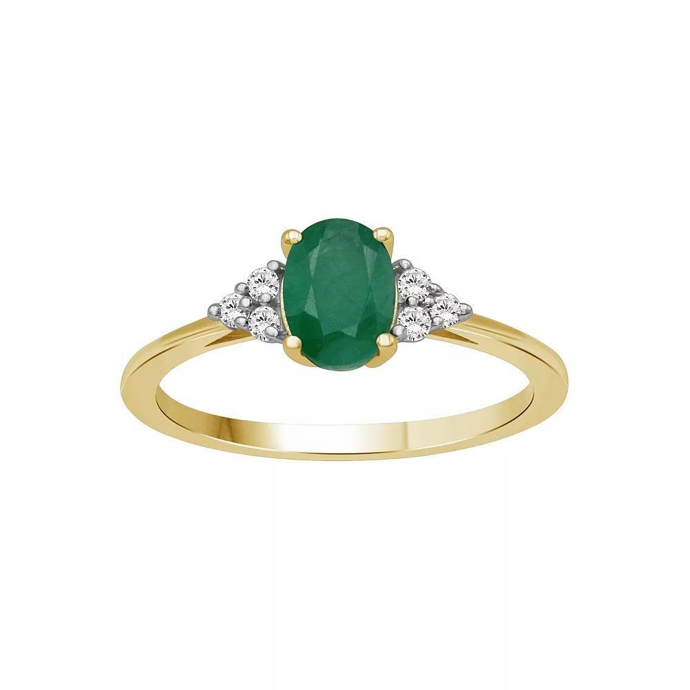 Jewelexcess 10k Gold Gemstone & 1/10 Carat T.W. Diamond 3-Stone Ring, Women's, Size: 5, Green Product Image