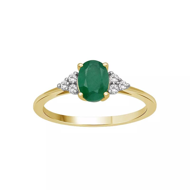 Jewelexcess 10k Gold Gemstone & 1/10 Carat T.W. Diamond 3-Stone Ring, Women's, Size: 5, Green Product Image