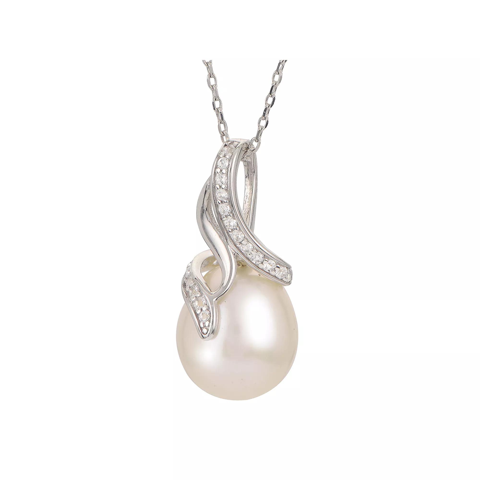 PearLustre by Imperial Sterling Silver Freshwater Cultured Pearl & White Topaz Pendant Necklace, Women's,  Product Image