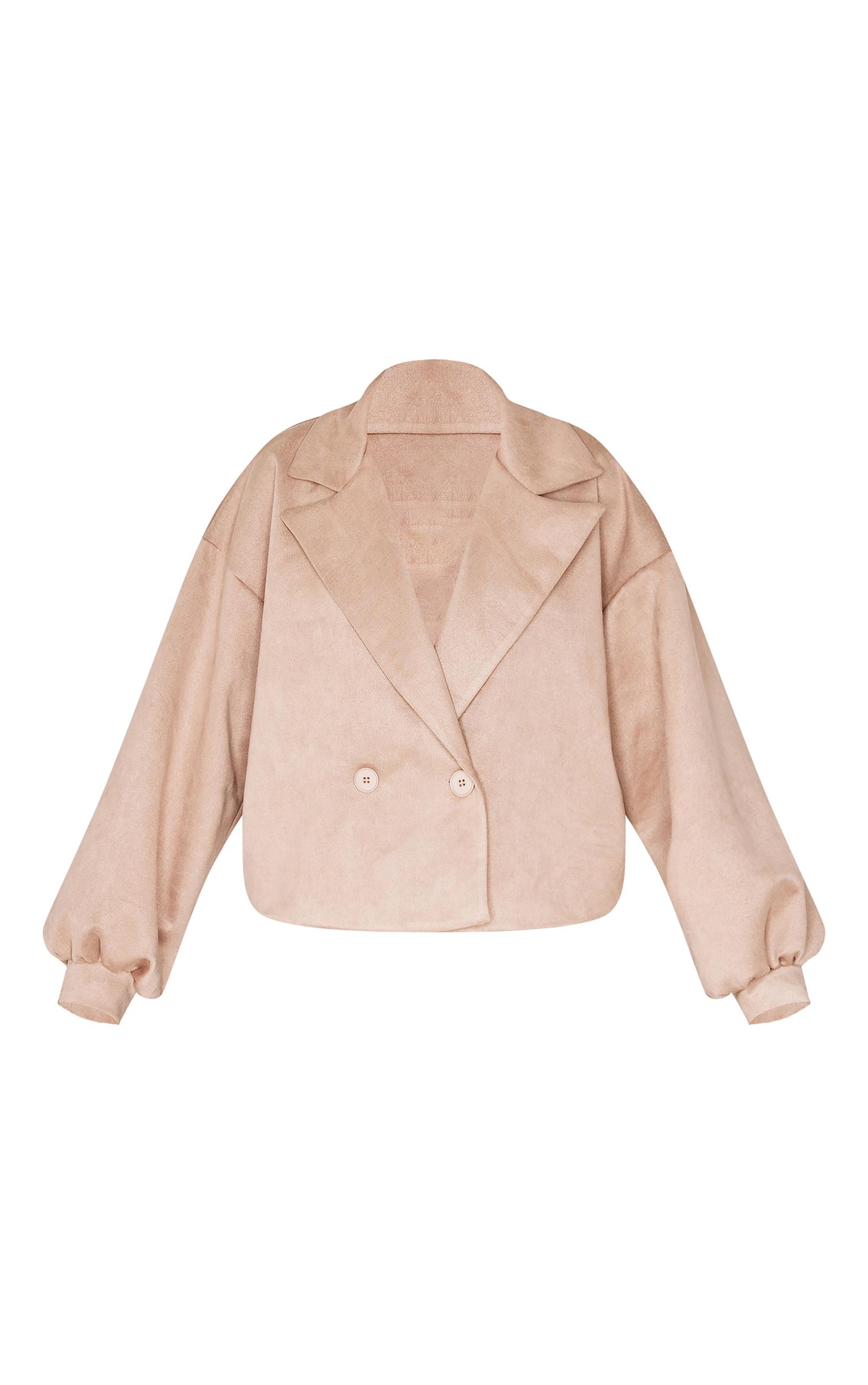 Stone Faux Suede Balloon Sleeve Trench Coat Product Image