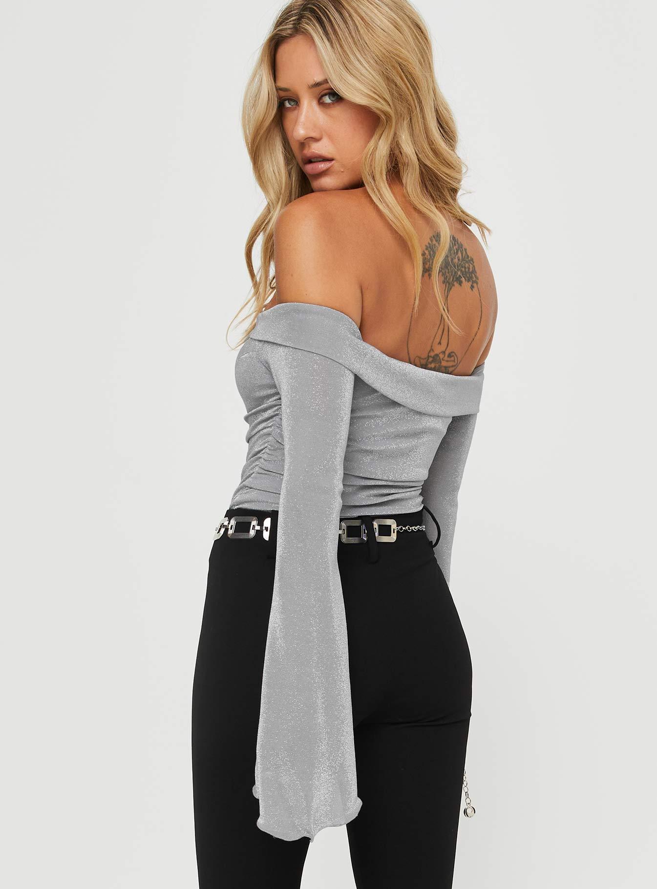 Tullo Off The Shoulder Bodysuit Grey Product Image